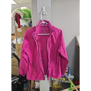 LL Bean rain jacket windbreaker stow away hood large magenta Packable Zip Pocket